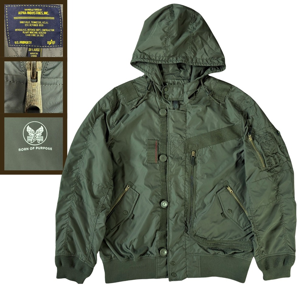 Alpha Industries Helo Flight Bomber Jacket Hooded Military Mens 3XL Olive Green
